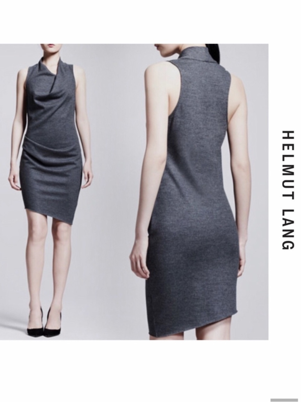 Helmut Lang Greige Draped Asymmetric Sleeveless Dress